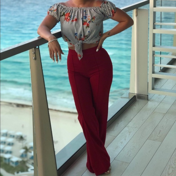 Red High-Waisted Flares - Picture 3 of 9